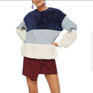 TOPSHOP colorblock fuzzy fleece sweatshirt NWT